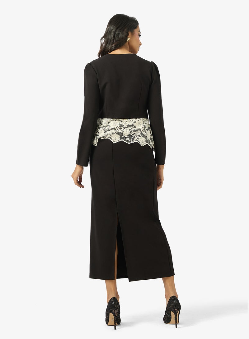 Khizana Lace Trim Top & Column Skirt Set - Image 2